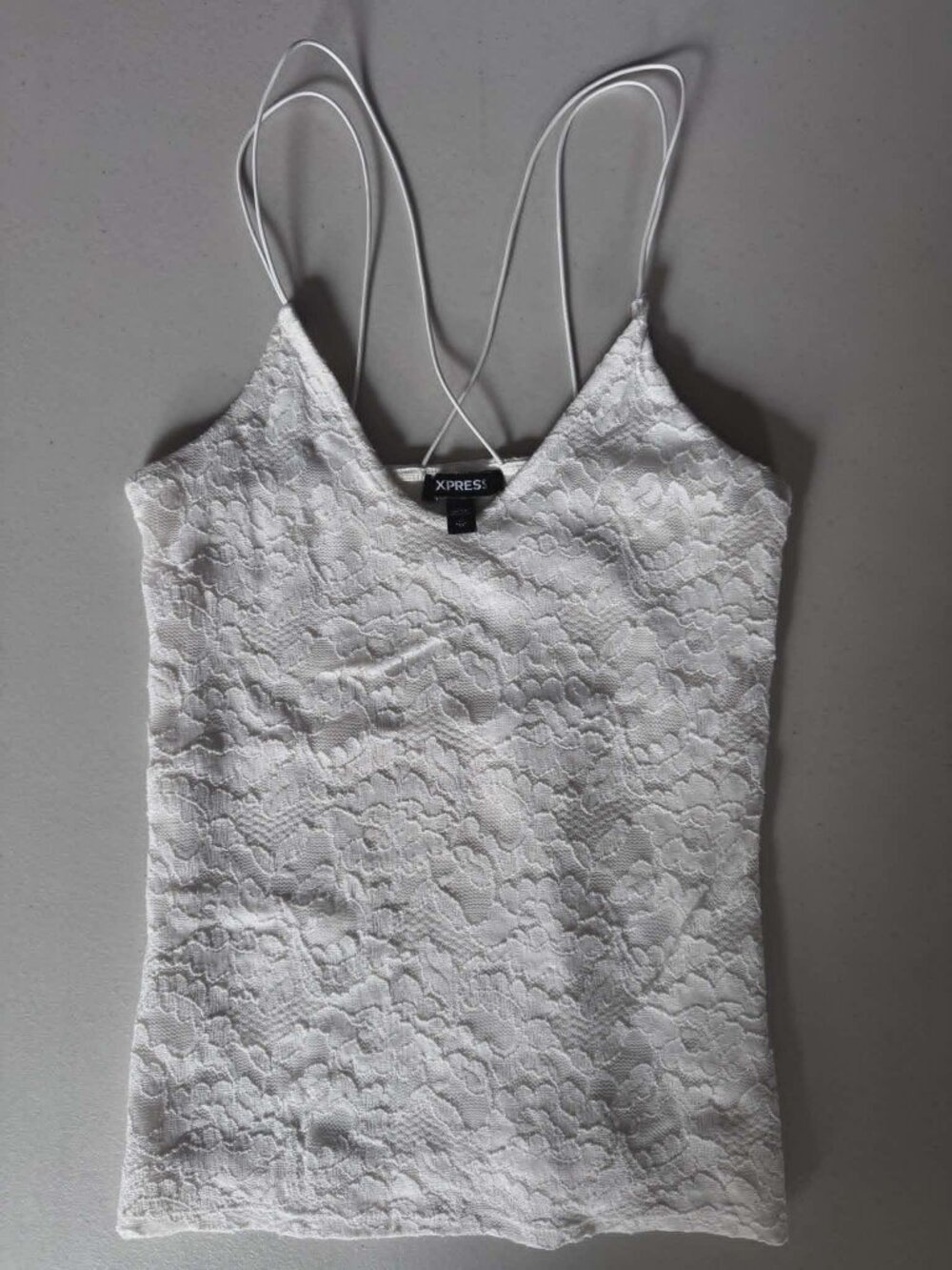 EXPRESS White Lace Criss Cross Strappy Camisole M